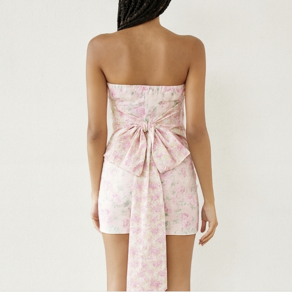 Floral Strapless Mini Dress with Oversized Bow. Thirty/Thirty LA, Size Large